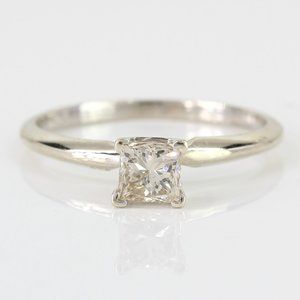 14K White Gold Solitaire Princess Cut Diamond Ring